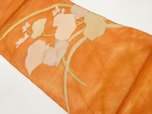 JAPANESE FUKURO OBI FOR SUMMER / WOVEN FLORAL PLANTS